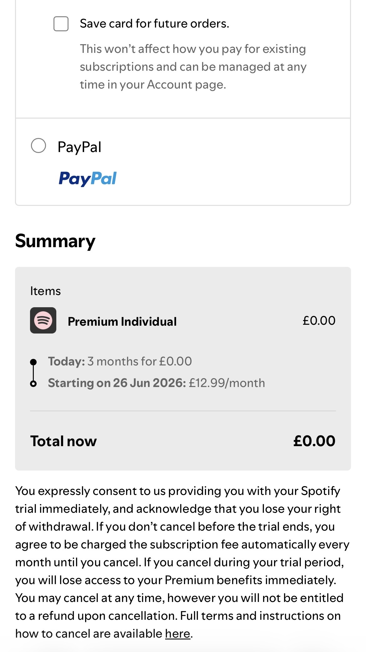 Spotify payment timeline screen